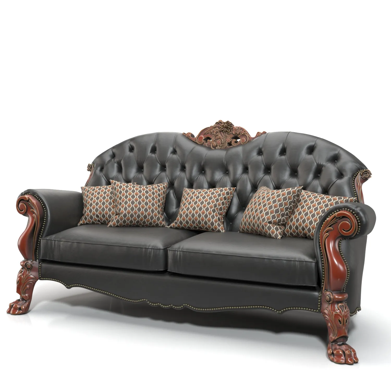 Acme Dresden Cherry Oak And Pu Sofa With 5 Pillows PBR 3D Model_01